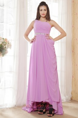 High-low One Shoulder Lavender Drapped Prom Gown Dress
