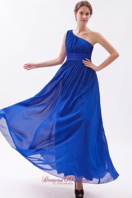 Ankle Length One Shouldre Royal Beaded Prom Dress