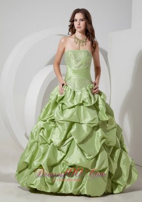 Taffeta Pick-ups Yellow Green Prom Dress with Appliques