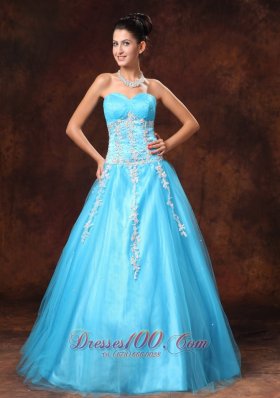 Baby Blue Applique Beads Prom Gown 2014 Sweetheart