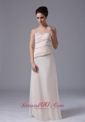 Beading Ruched Bodice Chiffon Champagne Prom Dress