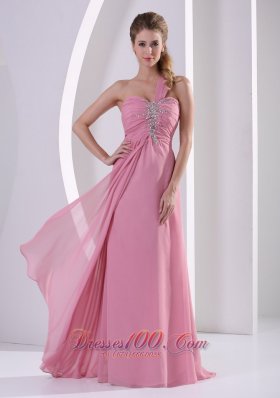 2013 Rose Pink Beadwork One Shoulder Prom Evening Dress