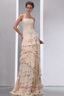 Ruffles Layered Champagne Chiffon Prom Celebrity Dress Brush