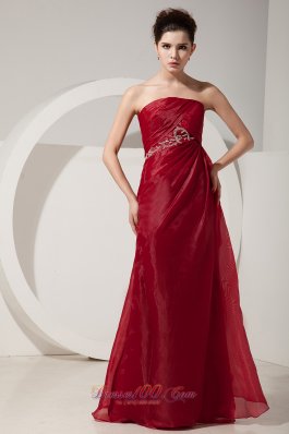 Strapless Wine Red 2014 Prom Dress Beading Decorate