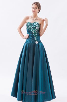 Tafeta Peacock Green Princess Prom Dress Beaded