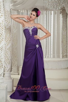 Column Purple Brush Satin Prom Dress with Appliques