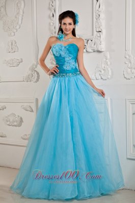 Handmade Flower Teal Ruched Prom Dress 2014 for women
