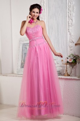 Tulle Empire Rose Pink Sweetheart Prom Dress Beads
