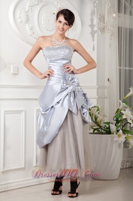 Bowknot Beaded Lilac Ankle Length Prom Gown