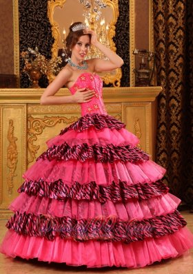 Layer Hot Pink and Zebra Sweet 16 Dress Strapless