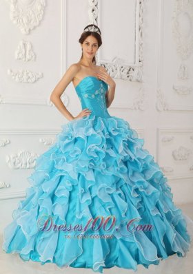 Ruffles Sky Blue Quinceanera Dress Floor Length