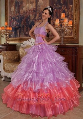 Lavender Quinceanera Dress Halter Organza for Summer