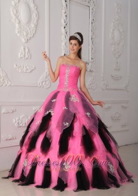 Pink and Balck Beading Princess Sweet 15 Dress