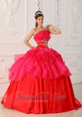 Red Princesita Quinceanera Dress Hand Made Flower