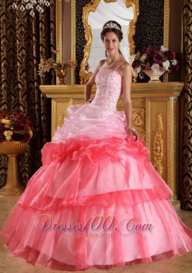 Pink and Red Quinceanera Dress Pick-ups Strapless