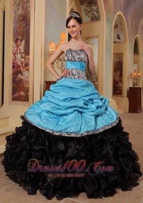 Aqua Blue and Black Quinceanera Dress Zebra Print Sweethreart