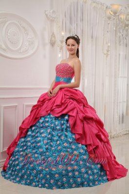 Red and Blue Sweet 15 Dress Pick-ups Rolling Flower