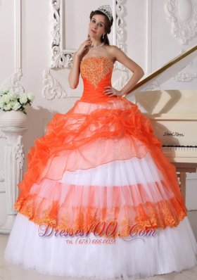 Organge and White Multi-tired Quinceanera Dress Strapless