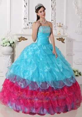 Popular Aqua Blue and Hot Pink Layer Sweet 15 Dress