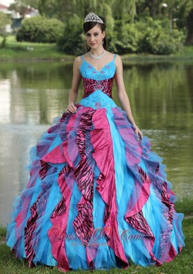 Straps Beading Colorful Quinceanera Dress V-neck