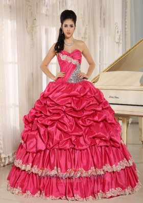 Hot Pink Pick-ups Appliques Ball Gown Quinceanera Dress