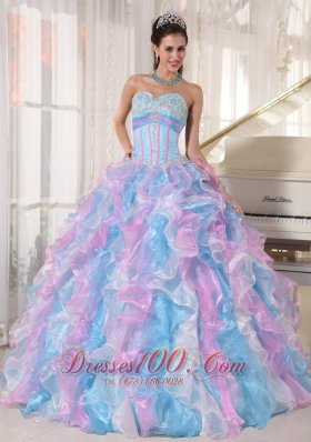 Boning Multi-color Quinceanera Dress Ruffles Floor-length