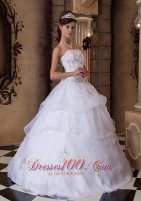 White Ball Gown Beading Quinceanera Dress Strapless Layer