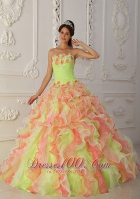 Multi-color Hand Made Flower A-line Sweet 16 Dress