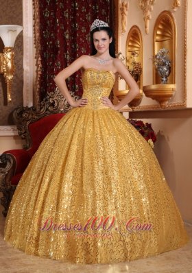 Gold 2013 Quinceanera Dress Sequin Fabric Beading