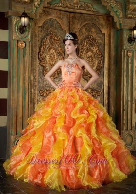 Orange and Yellow Beading Layer Quinceanera Dress 2014