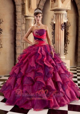 Strapless Ball Gown Layer Multi-color Floor-length Quinceanera Dress