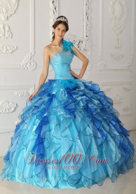 Multi-color Quinceanera Dress One Shoulder Hand Made Flower Ruffles