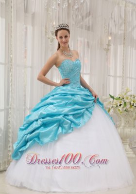 Sweetheart Aqua Blue and White Quinceanera Dress