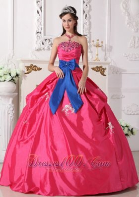 Hot Pink Strapless Quinceanera Dress Bowknot Embroidery