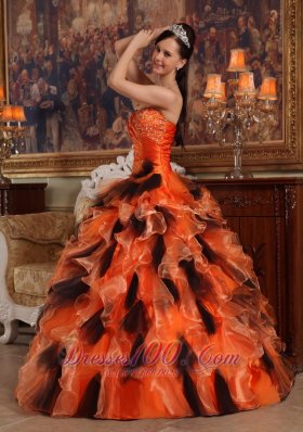 Sweetheart Orange and Black Quinceanera Dress Multi-tiered