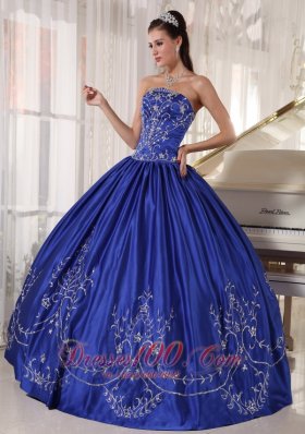 Embroidery Blue Ball Gown Quinceanera Dress Strapless