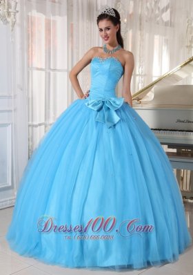 Aqua Blue Quinceanera Ball Gown Bowknot Sweetheart