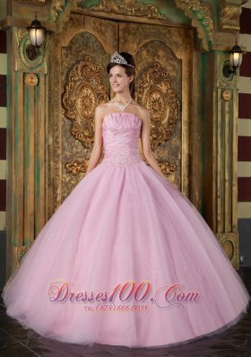 Sweet 15 Dress A-line Pink Ball Gown Strapless