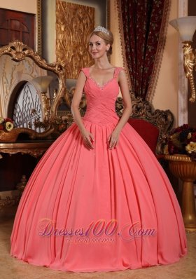 Watermelon Sweet 16 Dress V-neck Chiffon Straps