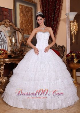 Layered Sweetheart Sweet 15 Dress White Floor-length