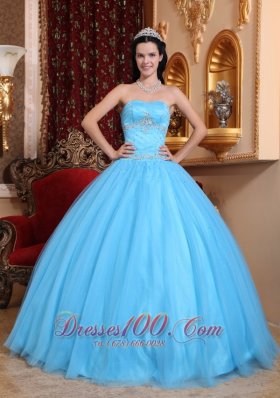 Strapless Aqua Blue Quinceanera Dress Beading