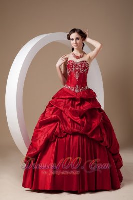 Wine Red A-line Quinceanera Dress Sweetheart Taffeta Appliques