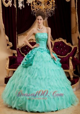 Apple Green Quinceanera Dress Strapless Ruffles Taffeta