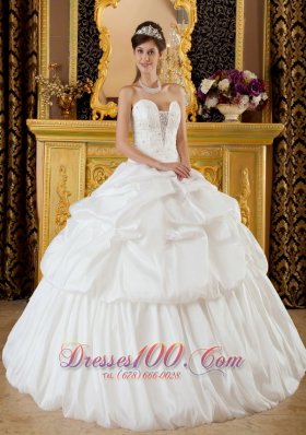 Quinceanera Dress Strapless Taffeta Beading White