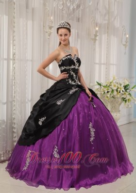 Black Purple Quinceanera Dress Strapless Taffeta Apppliques