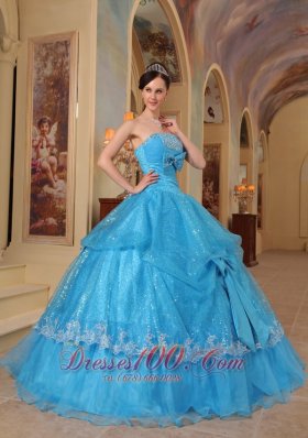 Baby Blue Quinceanera Dress Strapless Bows Sequins