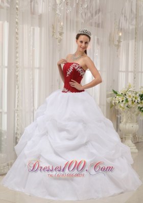 White Quinceanera Dress Strapless Organza Appliques