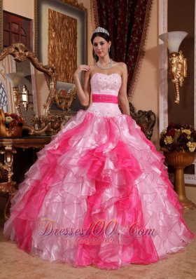 Pink Organza Beading and Ruch Sweet 15 Dress