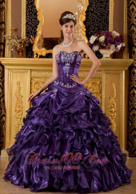 Purple Sweet 16 Dress Sweetheart Ruffles Organza Ball Gown