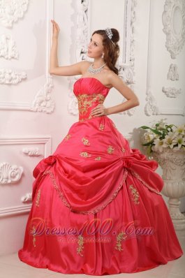 Ball Gown Coral Red Quinceanera Dress Beading and Appliques